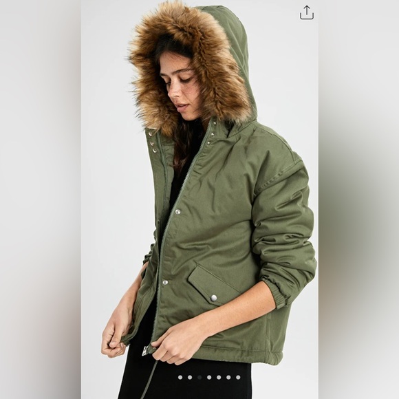 Love Tree Olive Puffer Jacket with Faux Fur Hood - Picture 2 of 6